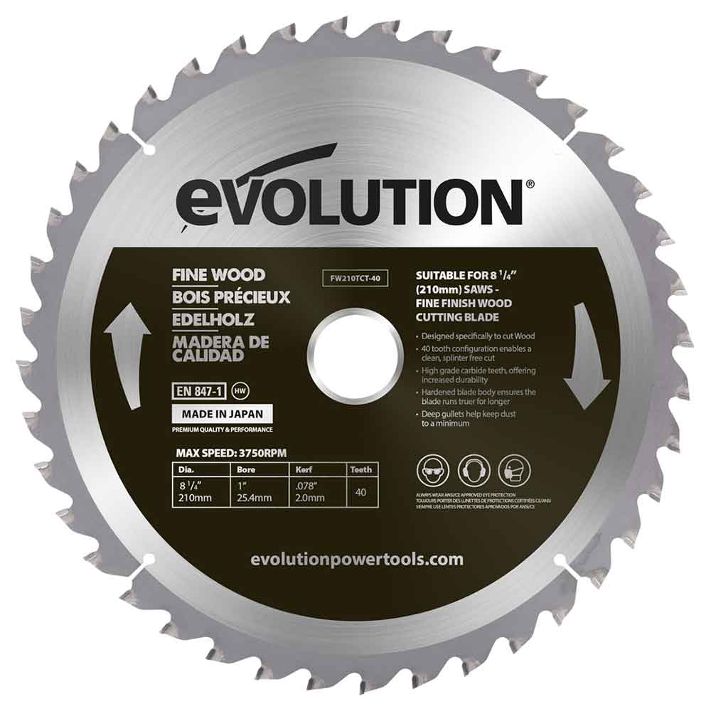 Tarcza TCT do cięcia cienkiego drewna Evolution 210 mm 40T