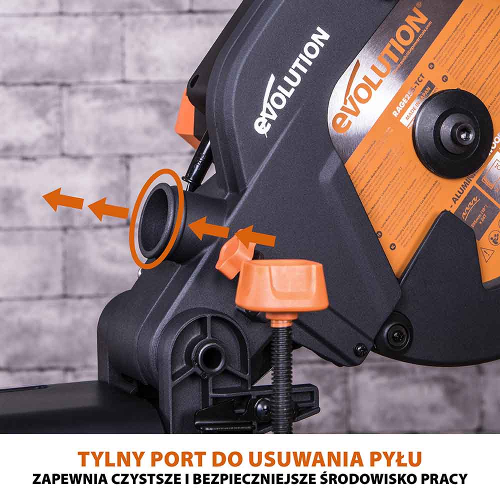 Piła ukośnica Evolution R255SMS+ 255mm z wielomateriałową tarczą TCT + stojak XL