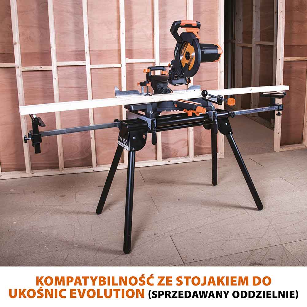 Piła ukośnica Evolution R255SMS+ 255 mm z wielomateriałową tarczą TCT + stojak