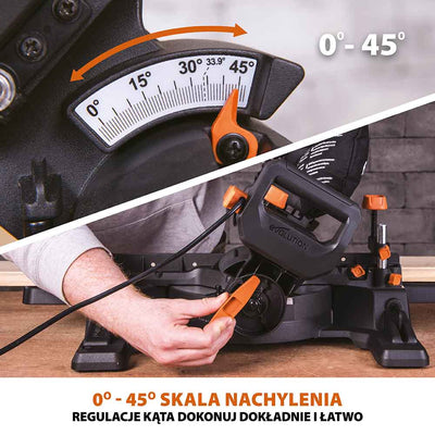 Piła ukośnica Evolution R210SMS-300+ 210mm z wielomateriałową tarczą TCT + stojak