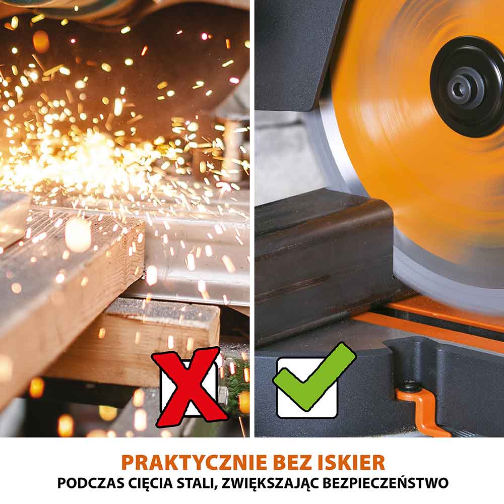 Piła ukośnica Evolution R210SMS-300+ 210 mm z wielomateriałową tarczą TCT