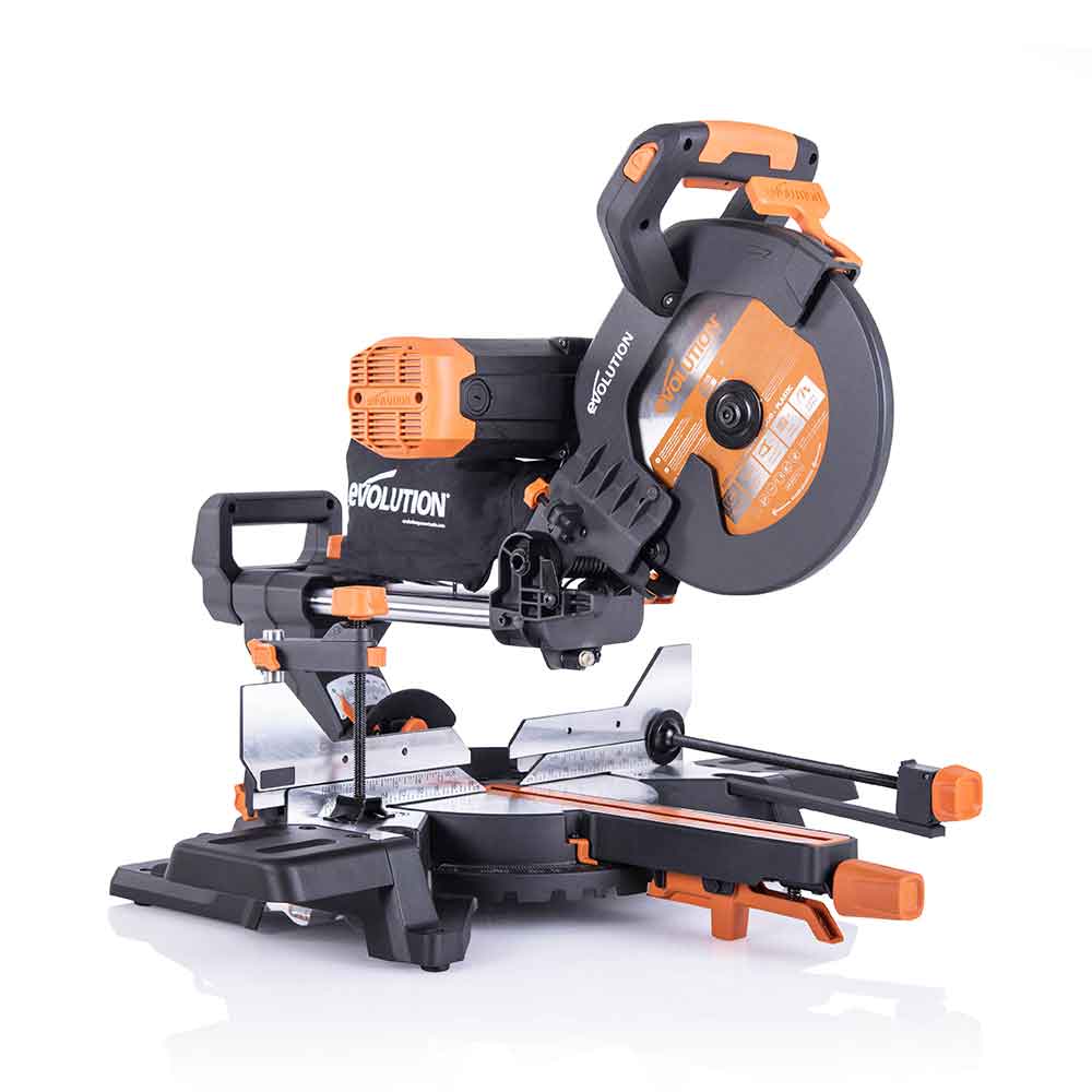 Piła ukośnica Evolution R255SMS-DB+ 255 mm z wielomateriałową tarczą TCT + stojak XL