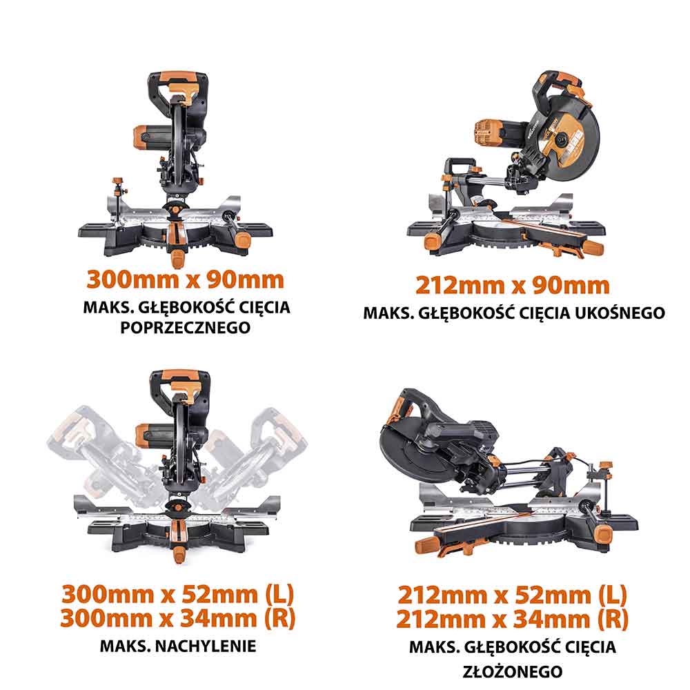 Piła ukośnica Evolution R255SMS-DB+ 255 mm z wielomateriałową tarczą TCT + stojak