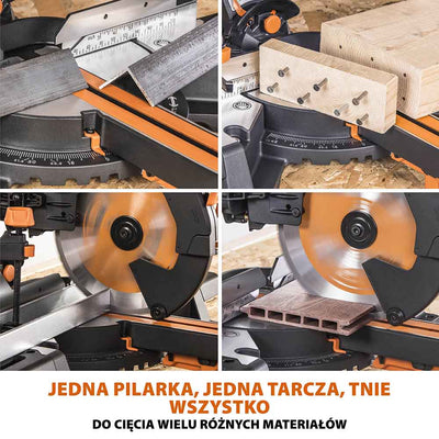 Piła ukośnica Evolution R255SMS-DB+ 255 mm z wielomateriałową tarczą TCT + stojak XL