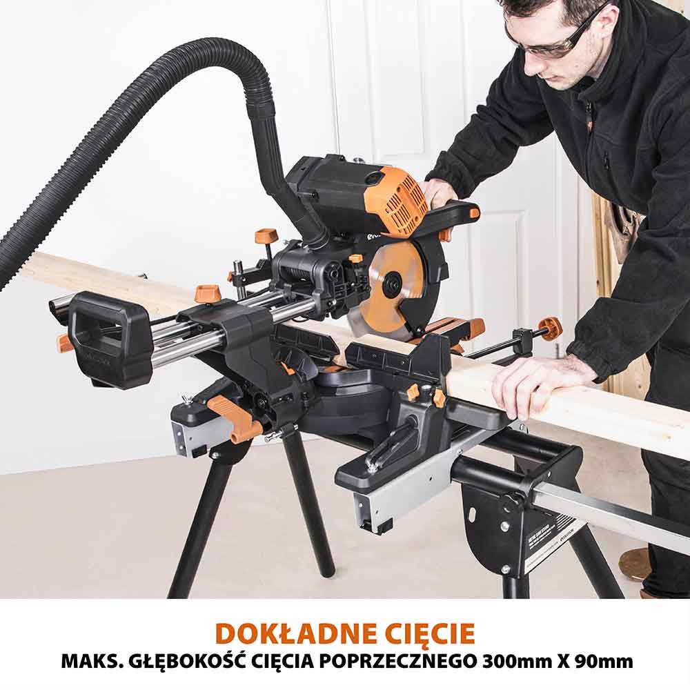 Piła ukośnica Evolution R255SMS-DB+ 255 mm z wielomateriałową tarczą TCT + stojak