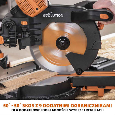 Piła ukośnica Evolution R255SMS-DB+ 255 mm z wielomateriałową tarczą TCT + stojak