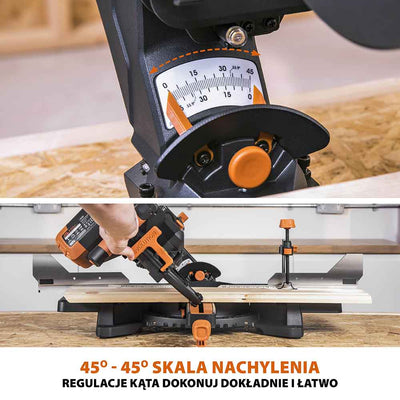 Piła ukośnica Evolution R255SMS-DB+ 255 mm z wielomateriałową tarczą TCT + stojak