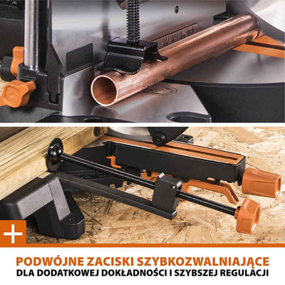Piła ukośnica Evolution R255SMS-DB+ 255 mm z wielomateriałową tarczą TCT + stojak XL
