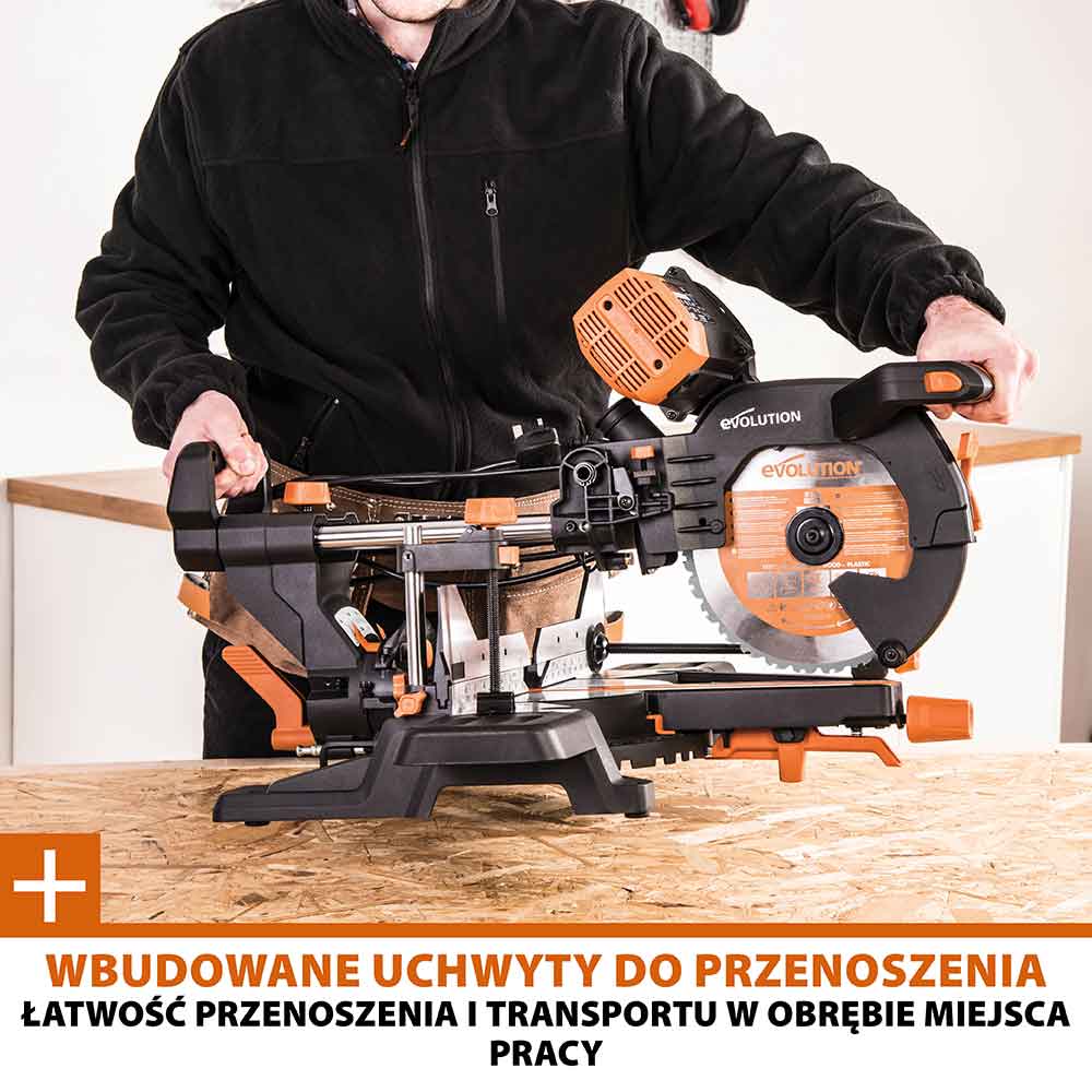 Piła ukośnica Evolution R255SMS-DB+ 255 mm z wielomateriałową tarczą TCT + stojak