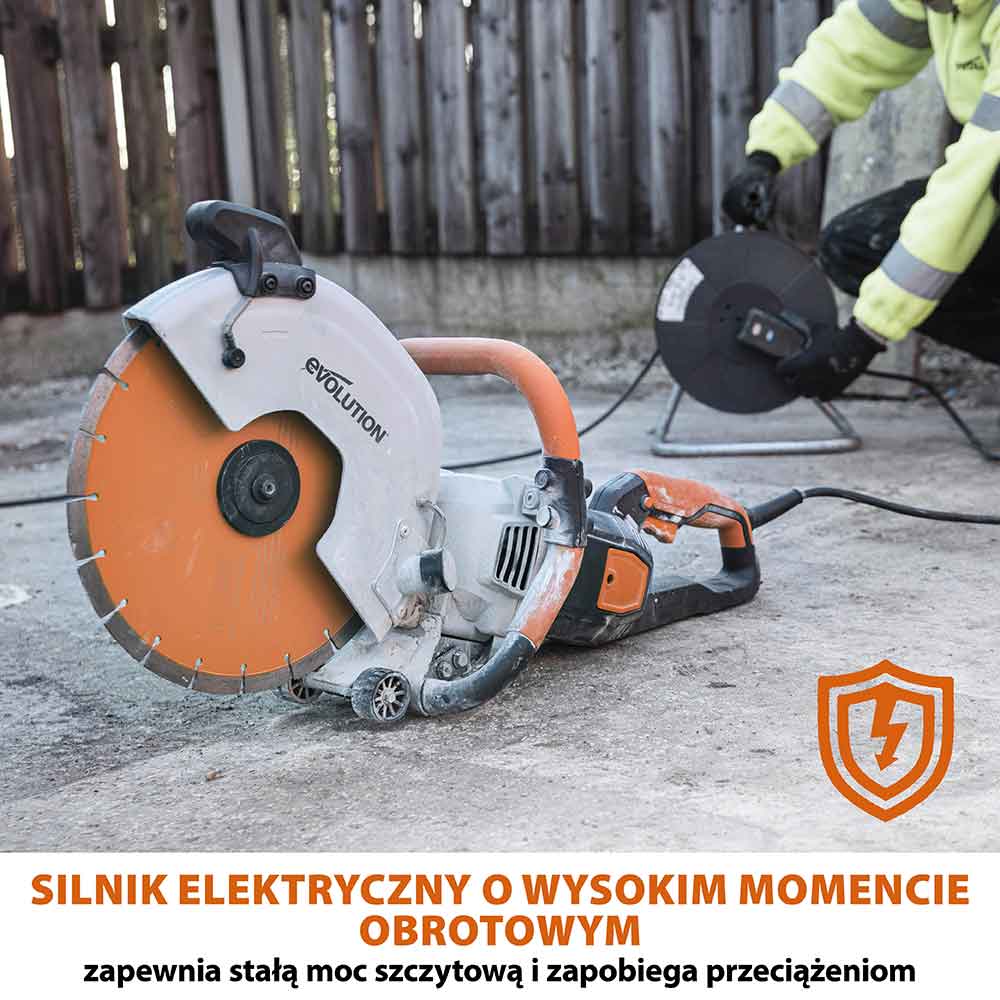 Elektryczna przecinarka tarczowa do betonu Evolution R300DCT+ 300 mm z tarczą diamentową