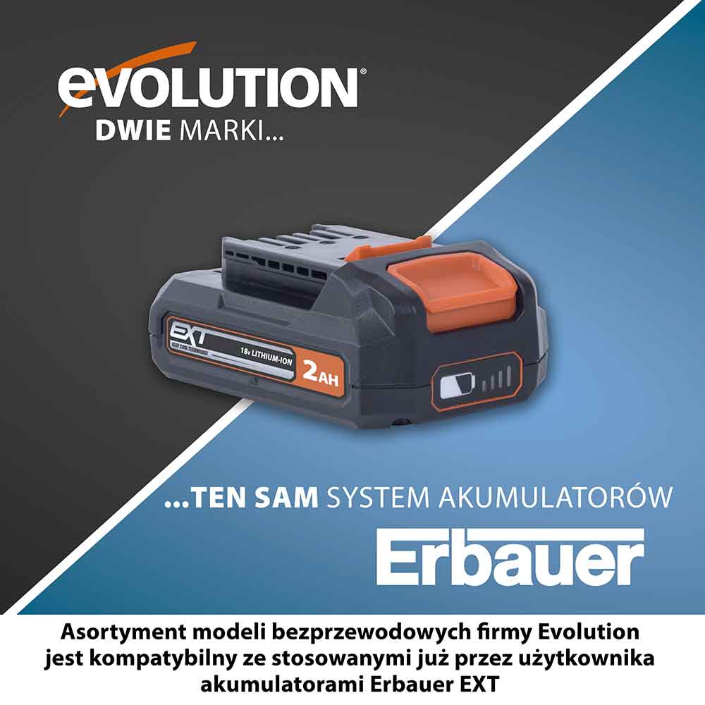 Bezprzewodowy akumulator litowo-jonowy Evolution 18V 2Ah EXT R18BAT-Li2