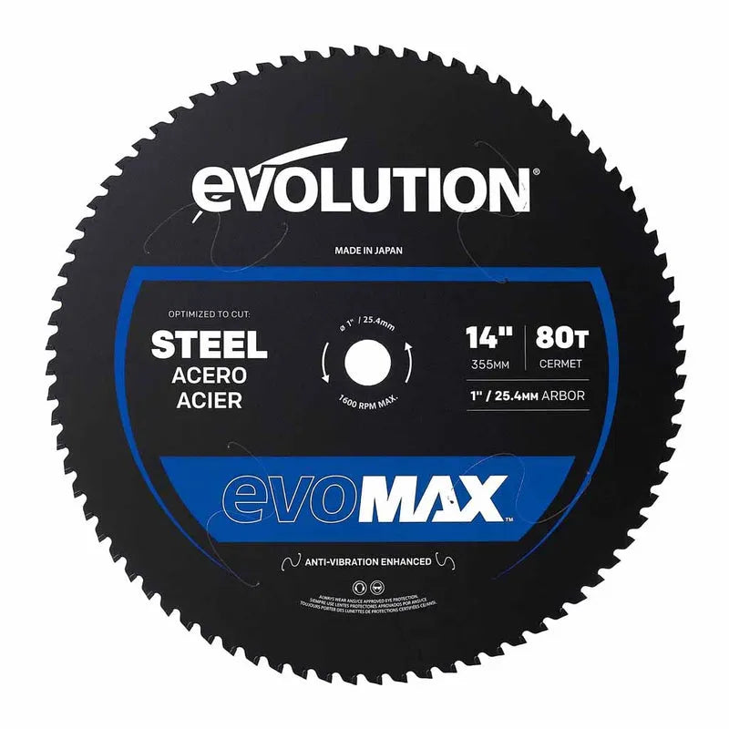 Tarcza do pilarki tarczowej do cięcia stali Evolution EVOMAX 355 mm Ø355 x 25,4 mm, 80 zębów, węglik cermetowy