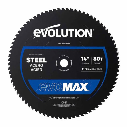 Tarcza do pilarki tarczowej do cięcia stali Evolution EVOMAX 355 mm Ø355 x 25,4 mm, 80 zębów, węglik cermetowy