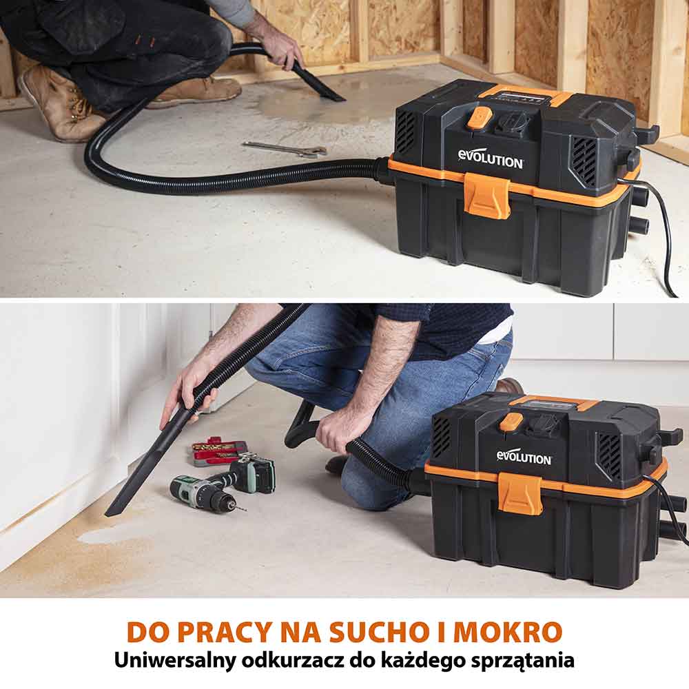 Odkurzacz warsztatowy do pracy na mokro i na sucho Evolution R15VAC 1000 W z przystawką odbioru mocy 1700 W