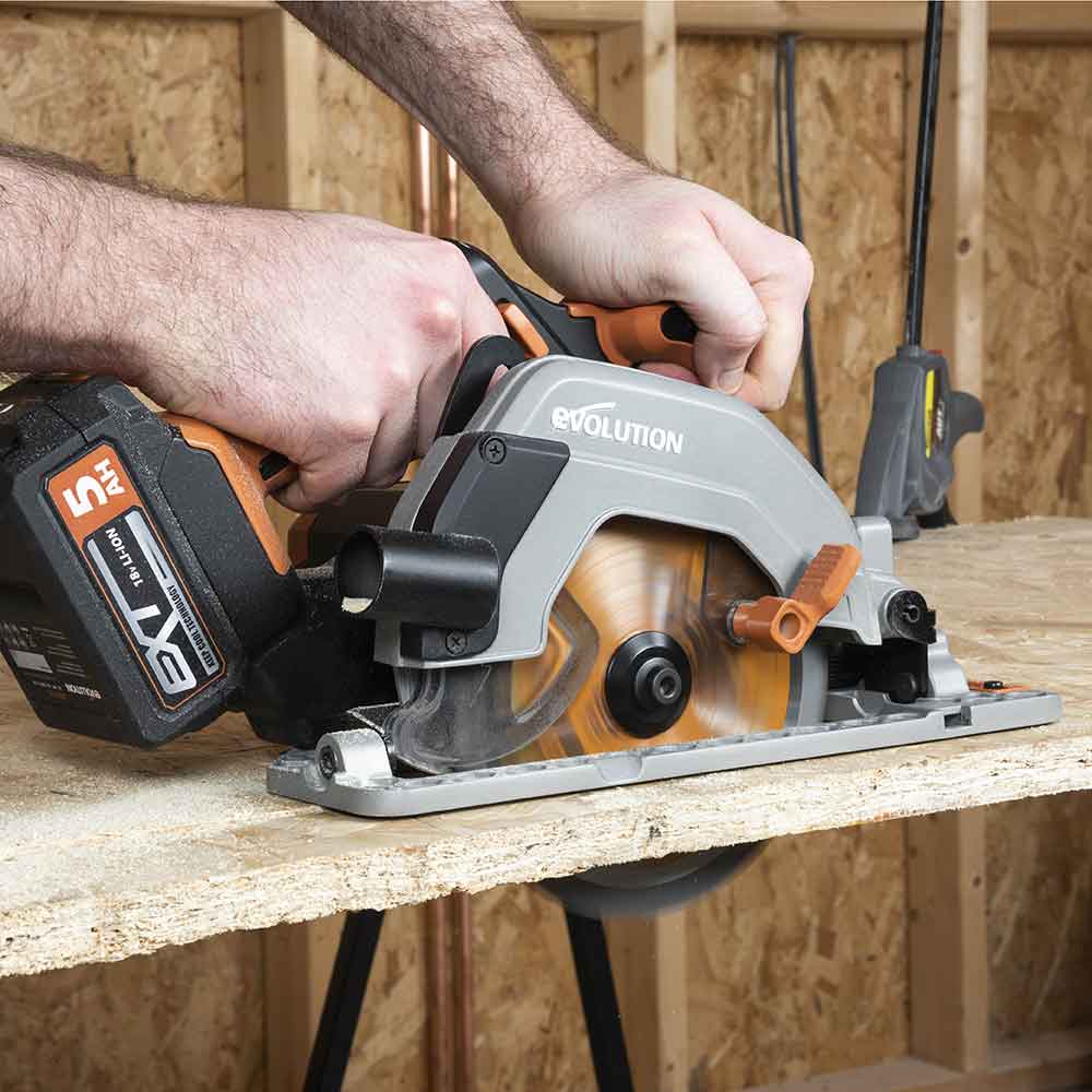 Bezprzewodowa piła tarczowa Evolution 18 V EXT Li-Ion R165CCS-Li z tarczą do cięcia różnych materiałów