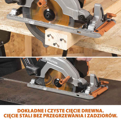 Bezprzewodowa piła tarczowa Evolution 18 V EXT Li-Ion R165CCS-Li z tarczą do cięcia różnych materiałów