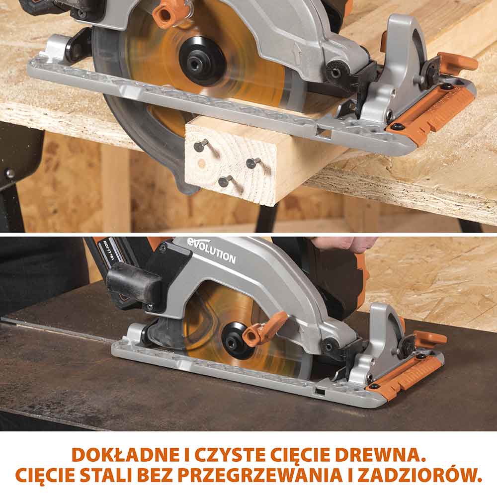 Bezprzewodowa piła tarczowa Evolution 18 V EXT Li-Ion R165CCS-Li z tarczą do cięcia różnych materiałów