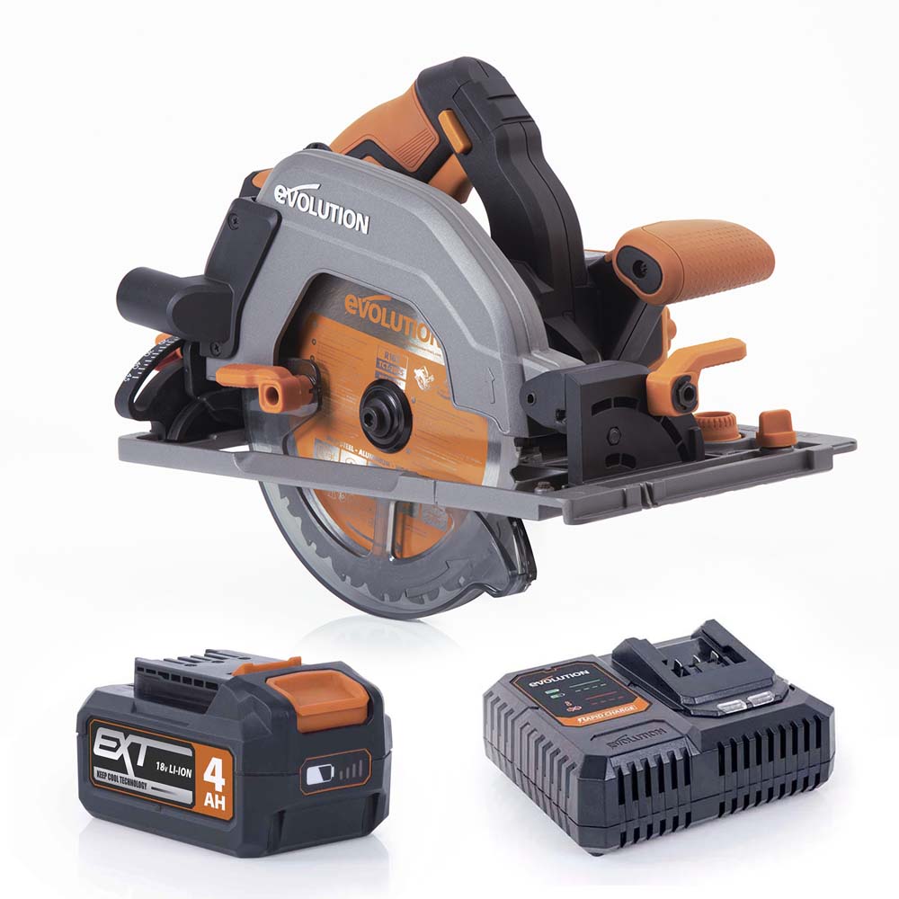Akumulatorowa piła tarczowa Evolution R185CCSX-Li 185 mm 18V Li-Ion EXT z wielomateriałową tarczą TCT