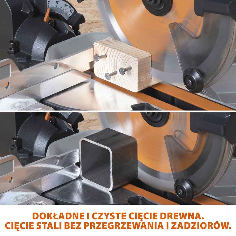 Akumulatorowa piła ukośnica Evolution R185SMS-Li 18V EXT Li-Ion 185 mm z wielomateriałową tarczą TCT