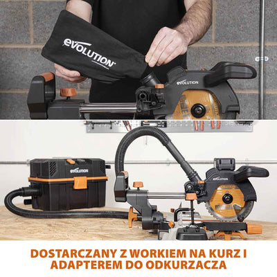 Akumulatorowa piła ukośnica Evolution R185SMS-Li 18V EXT Li-Ion 185 mm z wielomateriałową tarczą TCT