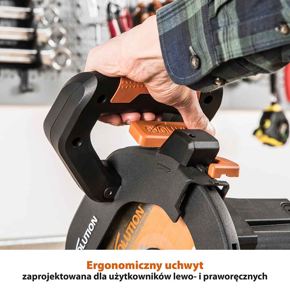 Piła ukośnica Evolution R185SMS+ 185 mm z wielomateriałową tarczą TCT + stojak