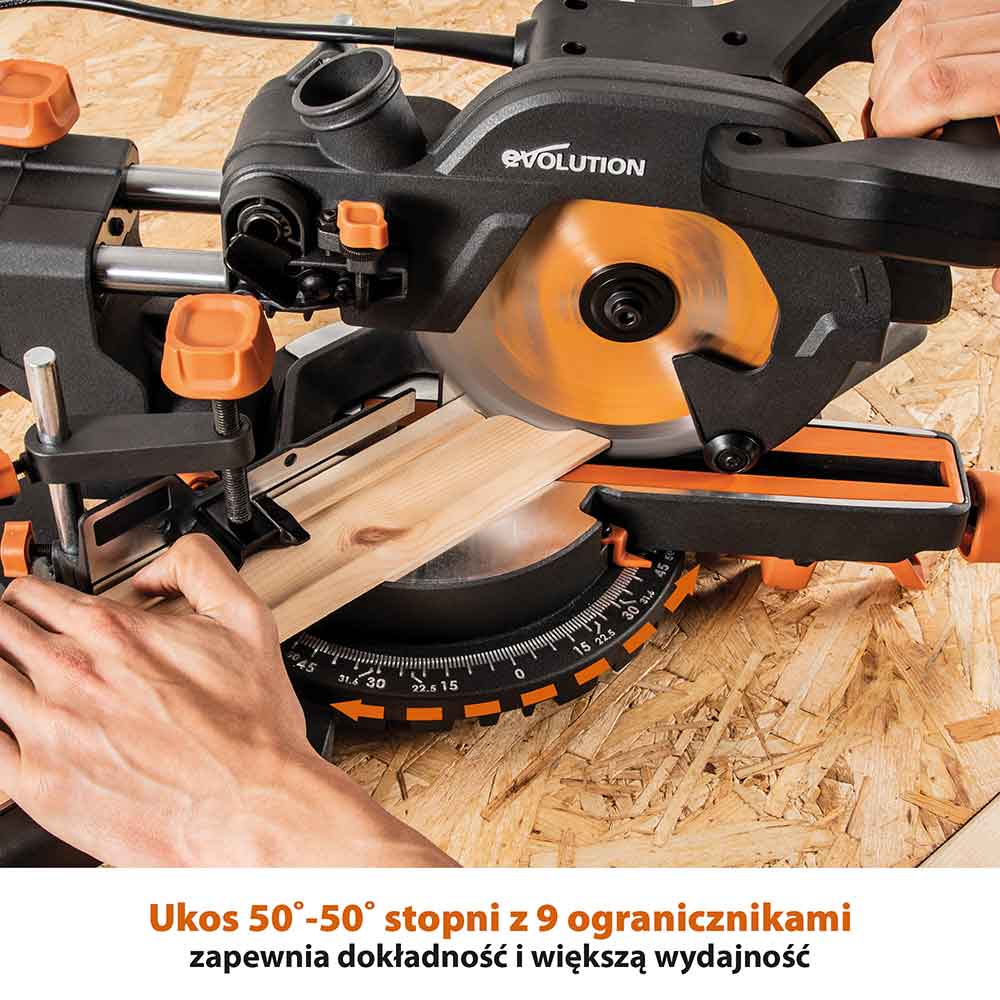 Piła ukośnica Evolution R185SMS+ 185 mm z wielomateriałową tarczą TCT + stojak