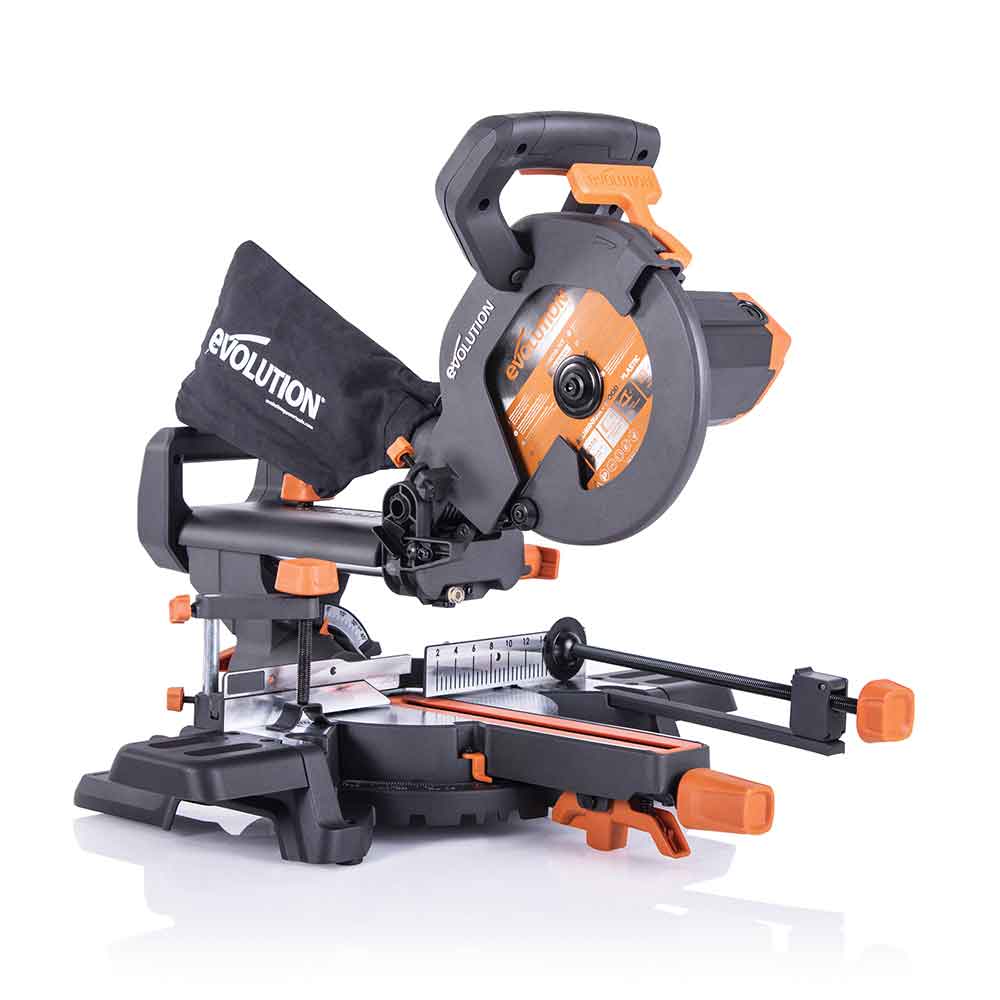 Piła ukośnica Evolution R210SMS+ 210 mm z wielomateriałową tarczą TCT + stojak
