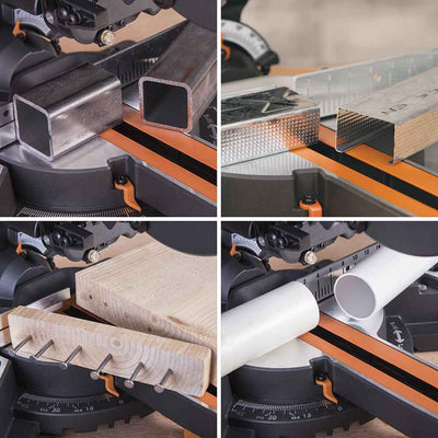 Piła ukośnica Evolution R210SMS+ 210 mm z wielomateriałową tarczą TCT + stojak