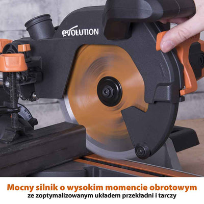 Piła ukośnica Evolution R210SMS+ 210 mm z wielomateriałową tarczą TCT + stojak