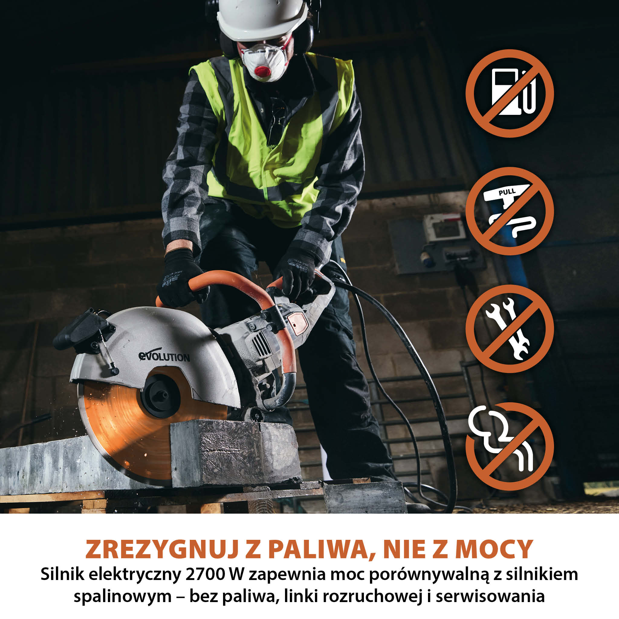 Elektryczna przecinarka tarczowa do betonu Evolution R350DCT 350 mm z tarczą diamentową