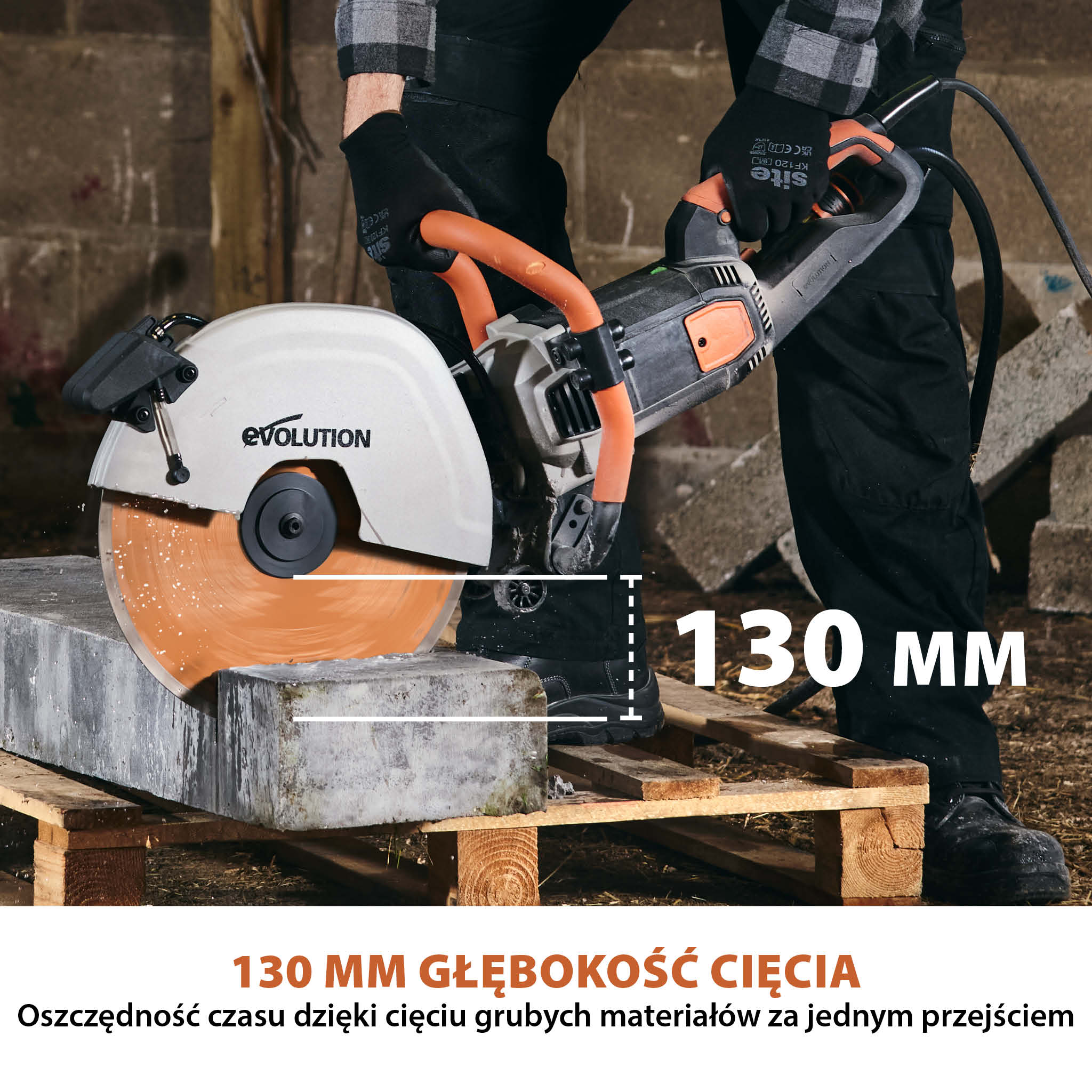 Elektryczna przecinarka tarczowa do betonu Evolution R350DCT 350 mm z tarczą diamentową