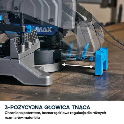 Przecinarka ukosowa do metalu Evolution S355MCS-G2 z tarczą EVOMAX Cermet Long-Life 80T 355 mm, inteligentną technologią silnika oraz prowadnicą Shadowline