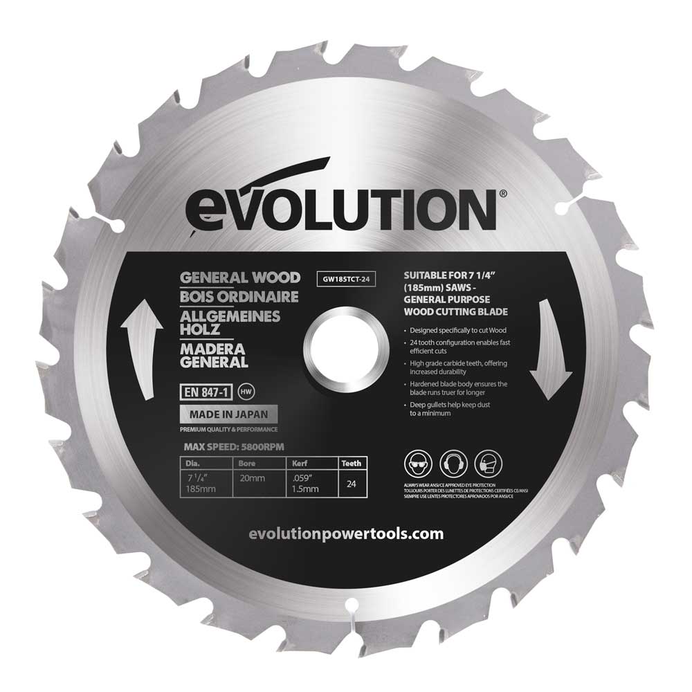 Piła widiowa TCT do cięcia drewna Evolution 185mm / 24z do pił ukośnych