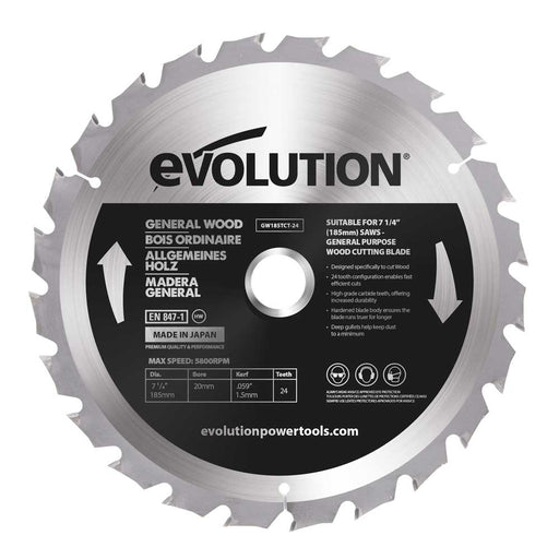 Piła widiowa TCT do cięcia drewna Evolution 185mm / 24z do pił ukośnych