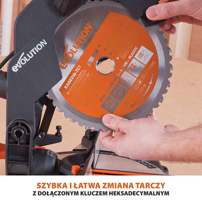 Piła ukośnica ukosowa Evolution R210CMS+ 210 mm z wielomateriałową tarczą TCT