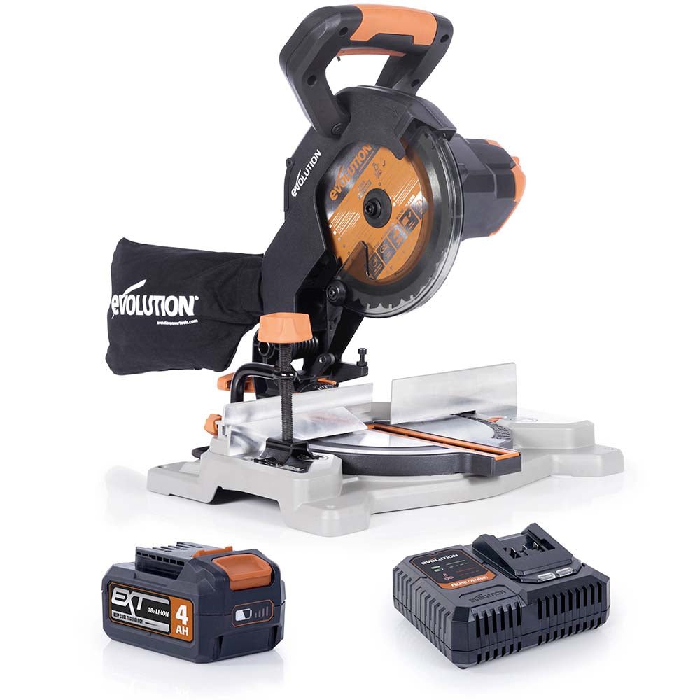 Akumulatorowa piła ukośnica Evolution R185CMS-Li 18V EXT Li-Ion 185 mm z wielomateriałową tarczą TCT