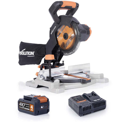 Akumulatorowa piła ukośnica Evolution R185CMS-Li 18V EXT Li-Ion 185 mm z wielomateriałową tarczą TCT