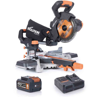 Akumulatorowa piła ukośnica Evolution R185SMS-Li 18V EXT Li-Ion 185 mm z wielomateriałową tarczą TCT