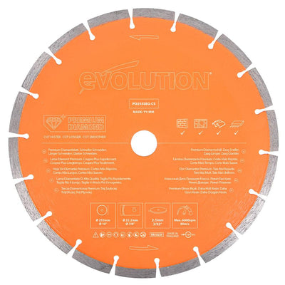 Tarcza diamentowa Evolution 255 mm Premium z wysoką koncentracją diamentu, segmentową krawędzią i otworem