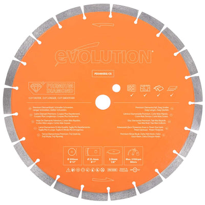 Tarcza diamentowa Evolution 300 mm Premium z wysoką koncentracją diamentu, segmentową krawędzią i otworem